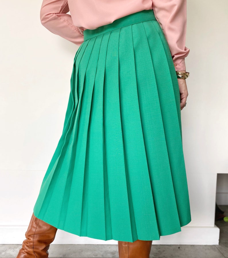 Jupe midi plissée verte jupe moyenne des années 90 jupe Etsy