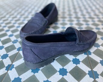 Vintage 90er Jahre Wildleder-Loafer in marineblau, Größe 5