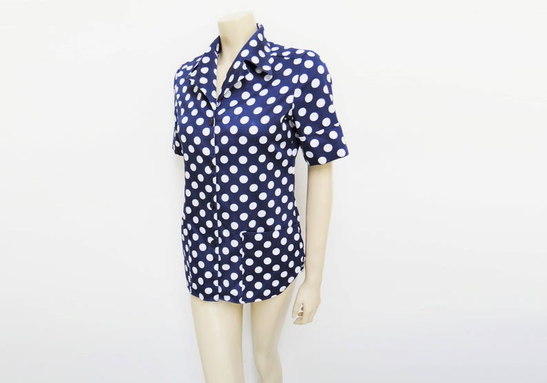 Womenswear Vintage Clothing Vintage Spotty Blouse Ladies Vintage Vintage UK10 1960s Clothing Blue Spotty Top Shirts Retro Clothing