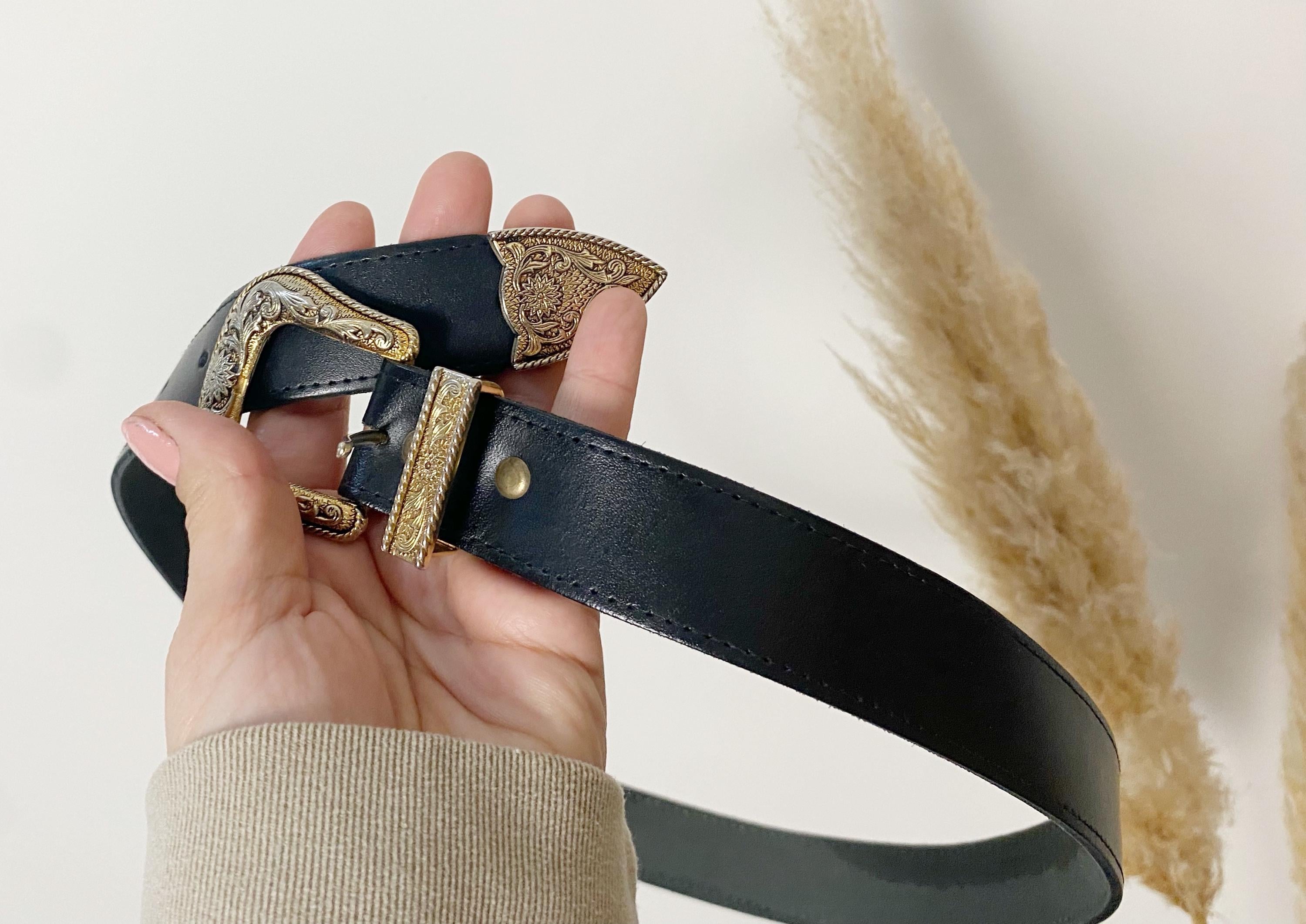 Cintura Larga Donna In Pelle Con Fibbia A Disco E Borchie - Stile Vintage Cowboy Regolabile - Foto 12