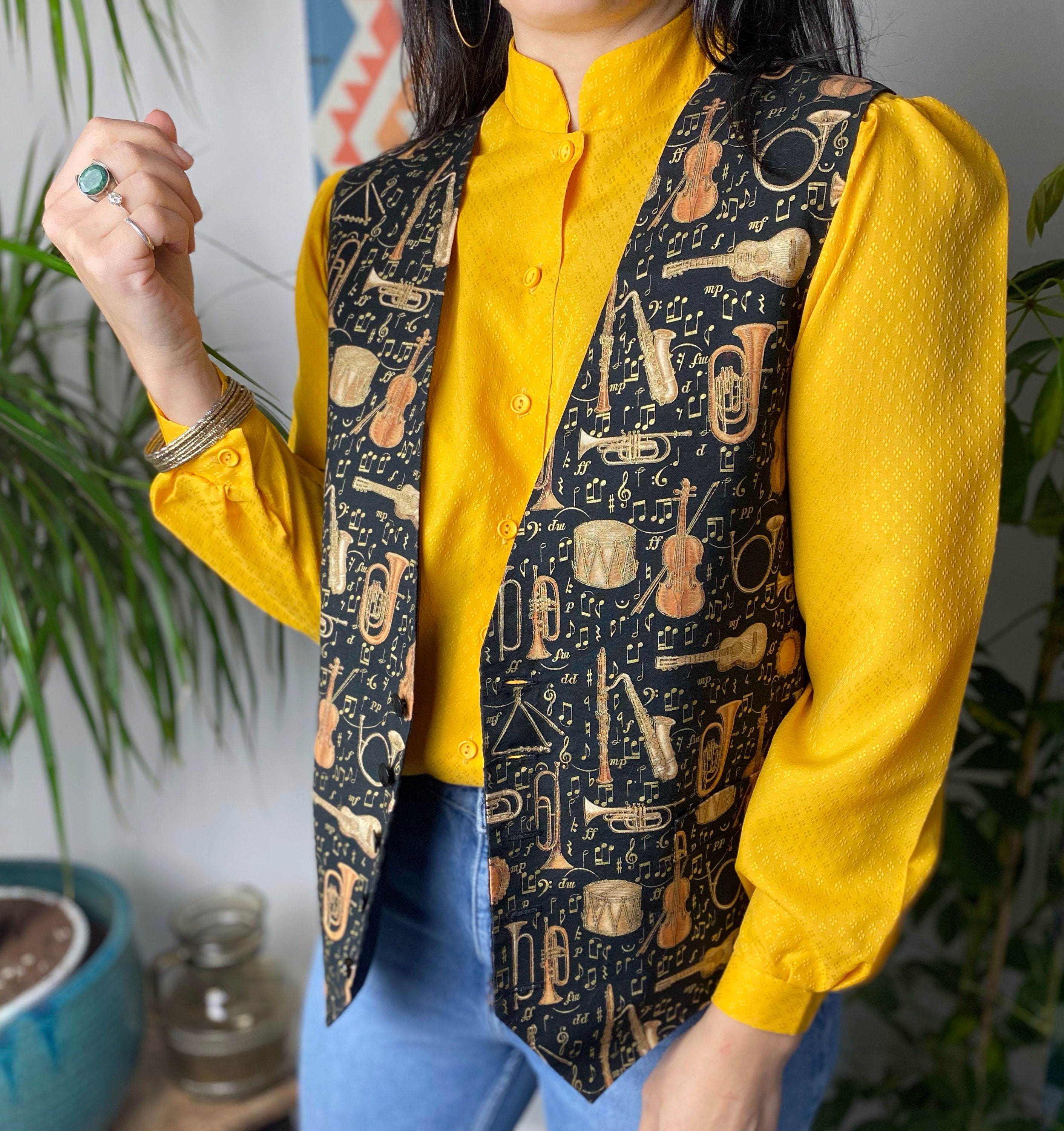 Image of Vintage Waistcoat, Gift For Musician, Musical Instruments, Instrument Vest, For Him, Menswear