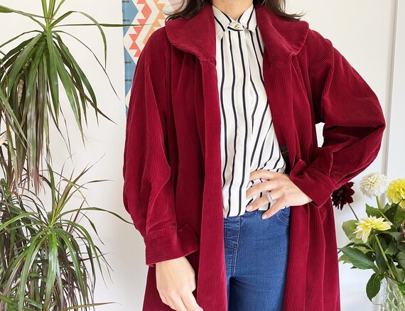 Red Corduroy Coat, Large, Vintage Swing Coat, Red