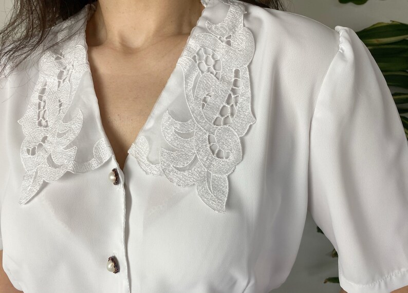 Vintage Womenswear Boho Blouse Cream Blouse Peasant Blouse Prairie Blouse UK16 Vintage Blouse Blouse Big Collar Cottage Core Blouse