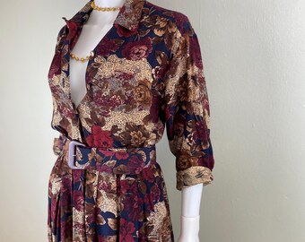 Vestido vintage feminino com cinto dos anos 90, Reino Unido 12 | Vestido-camisa com gola e botões dos anos 90 | Vestido vintage St. Michael