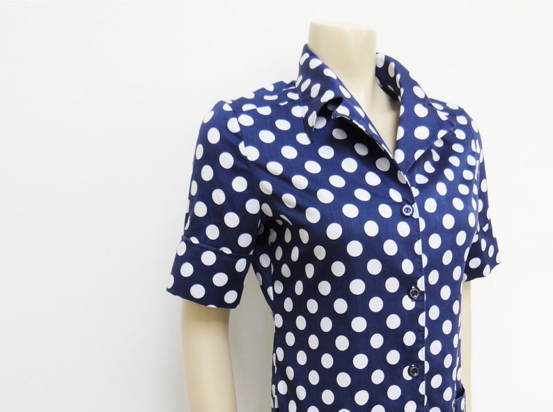 Womenswear Vintage Clothing Vintage Spotty Blouse Ladies Vintage Vintage UK10 1960s Clothing Blue Spotty Top Shirts Retro Clothing