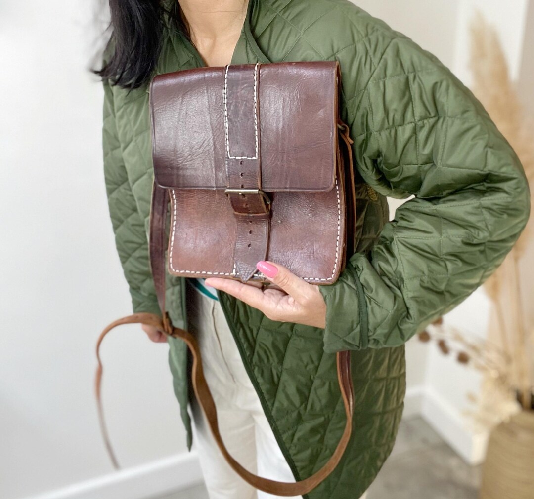 One of One Hand Crated Leather Messenger Bag Vintage Handbag Buckled Leather Handbag Etsy