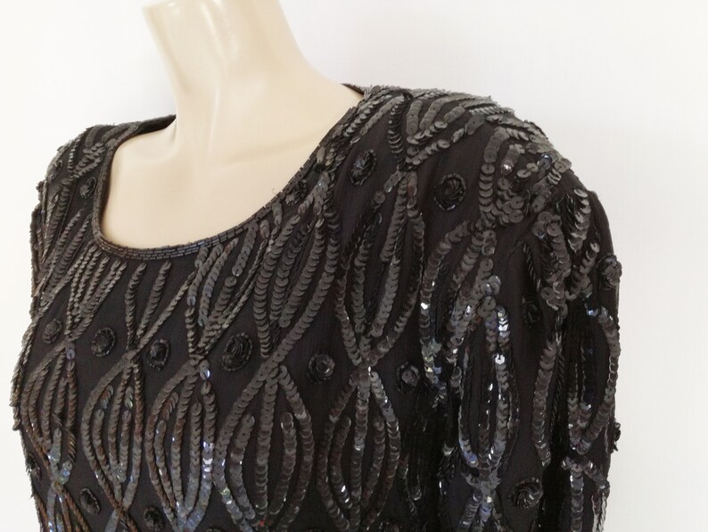 Eveningwear Sequin Black Top Womenswear Vintage Vintage Top Bohemian Plus Size Clothes Black Sequin Top UK24 Plus Size Clothing