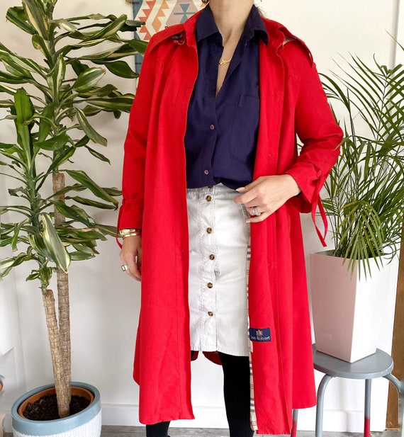 Red Vintage Trench Coat, UK10, Red Trench, Vintage