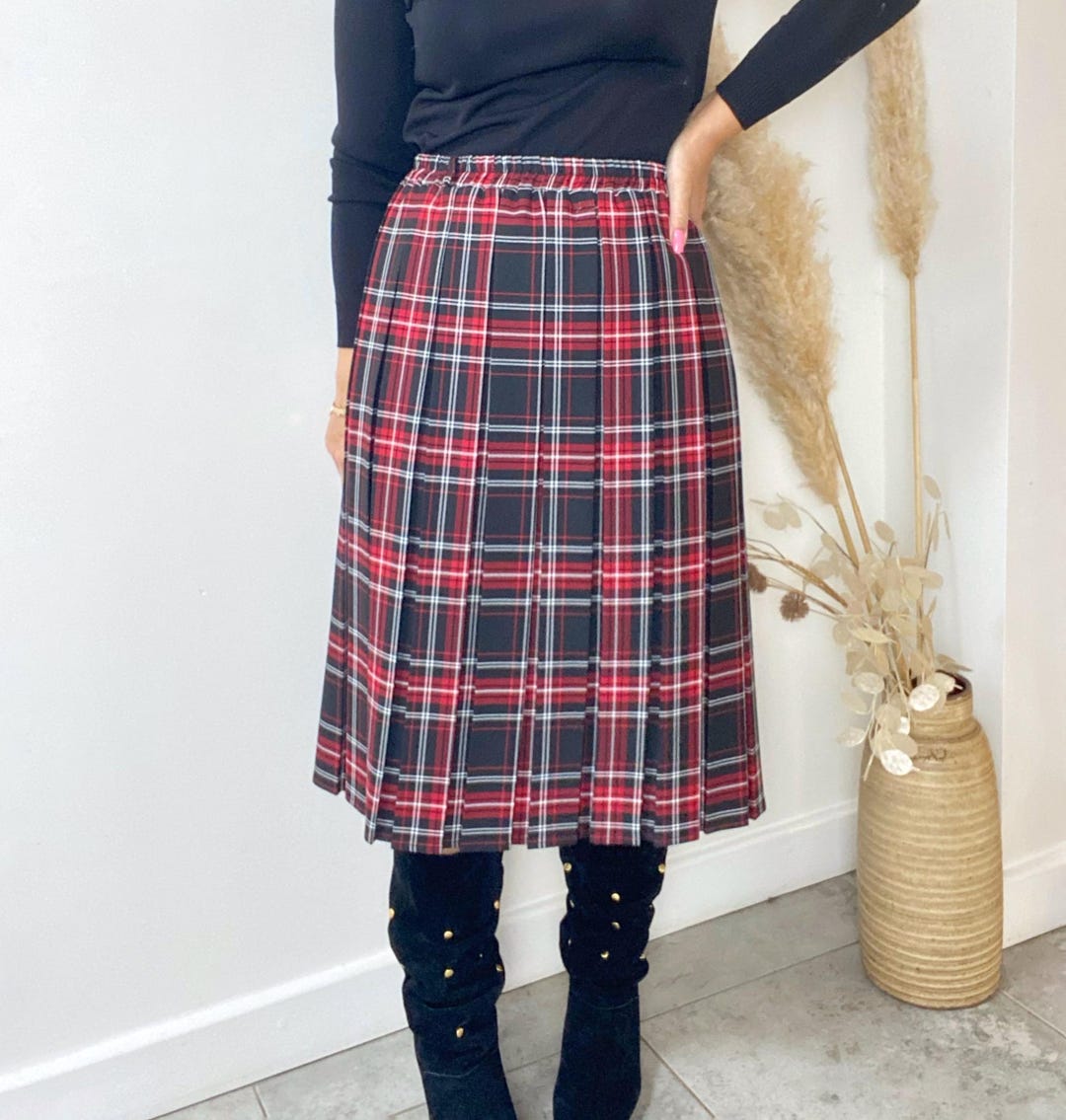 90s Red Tartan Skirt UK18 20 Heritage Pleated Midi Skirt Etsy UK