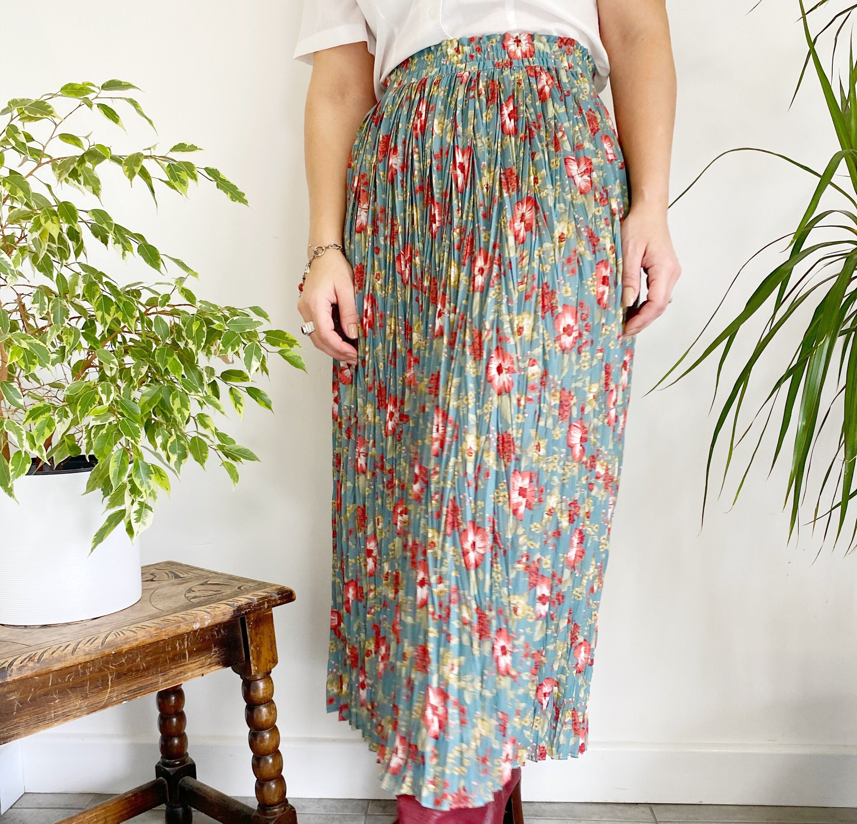 Image of Floral Maxi Skirt, Uk, Vintage Peasant Clothing, Boho Long Flower Print Skirt
