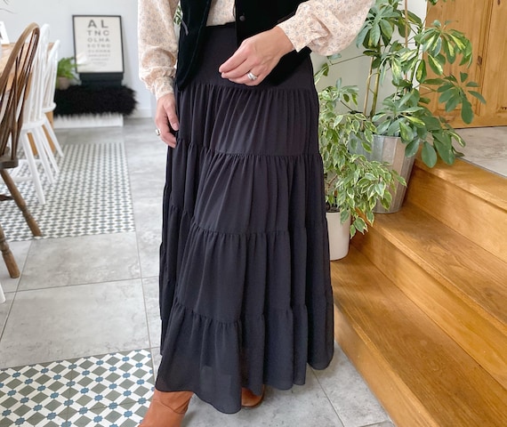 Laura Ashley Black Broomstick Skirt, UK10-12, Laur