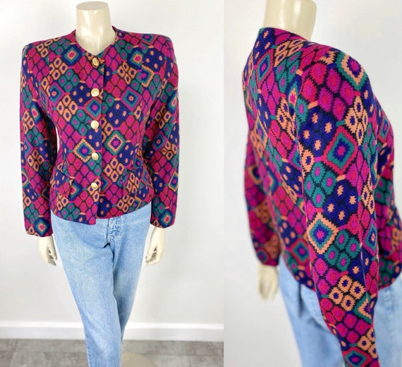 UK10, 1980s designer vintage DAKS Jacket in multi… - image 4