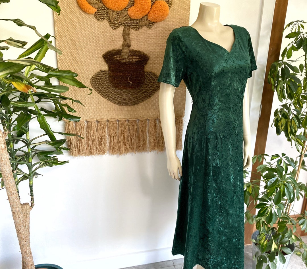 UK12-14 Emerald Green Long Velvet Dress Crushed Velvet - Etsy