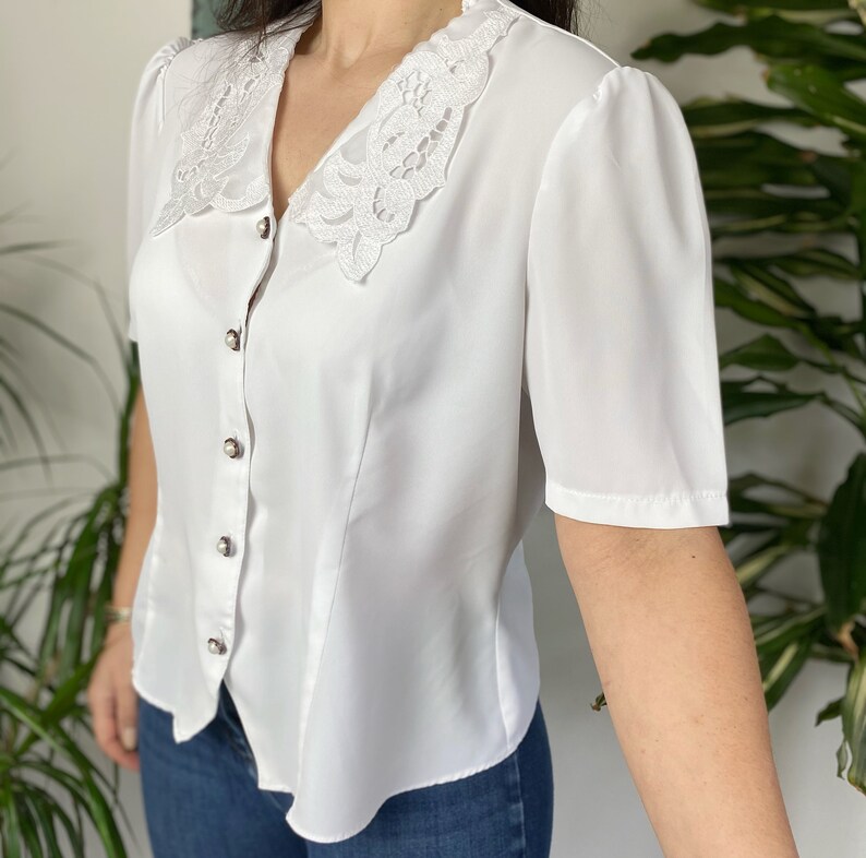 Vintage Womenswear Boho Blouse Cream Blouse Peasant Blouse Prairie Blouse UK16 Vintage Blouse Blouse Big Collar Cottage Core Blouse