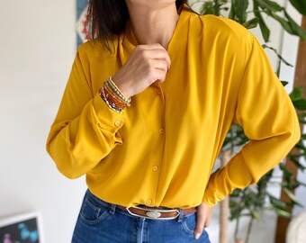 Medium 1990s Golden Yellow Blouse, Vintage Blouse, Womenswear