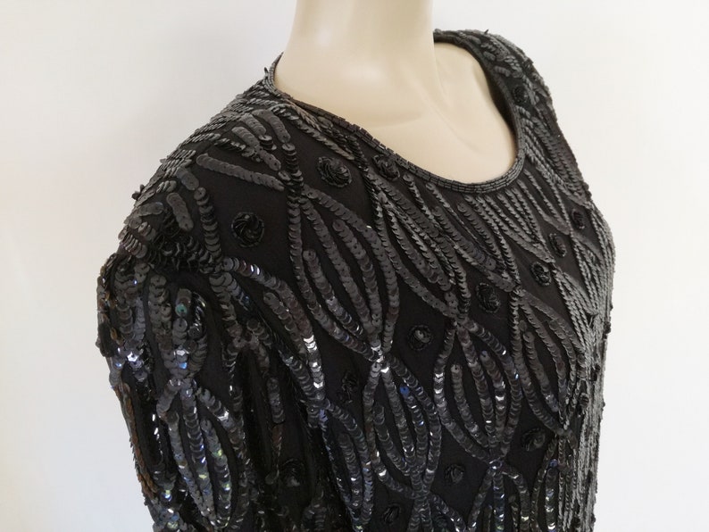 Eveningwear Sequin Black Top Womenswear Vintage Vintage Top Bohemian Plus Size Clothes Black Sequin Top UK24 Plus Size Clothing