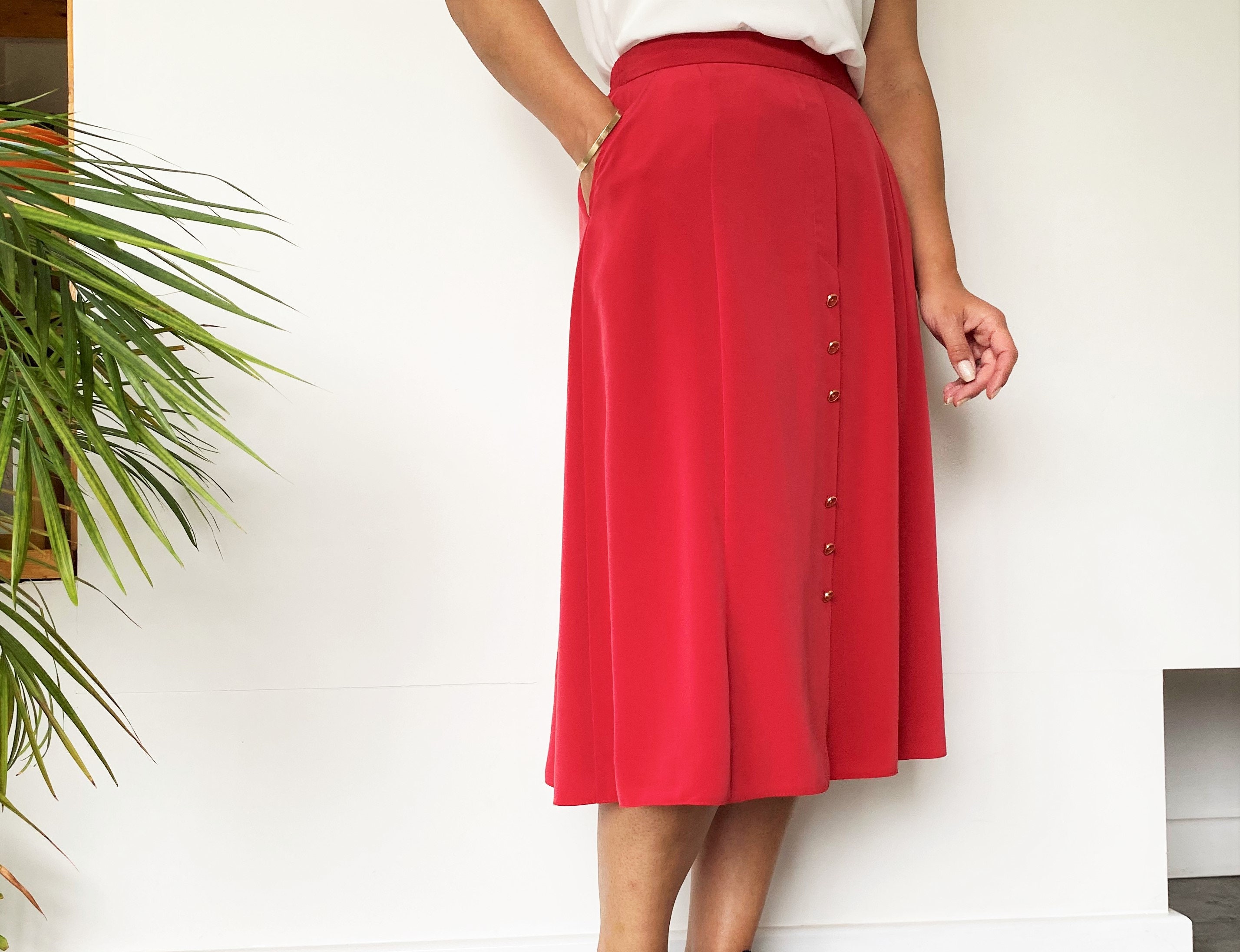red button down skirt