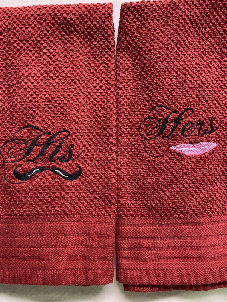 Set of His and Hers Hand Towelsmachine Embroidereddark Red Color Etsy