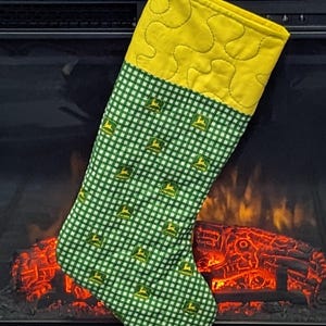 John Deere Christmas Stocking-Green & White Checked