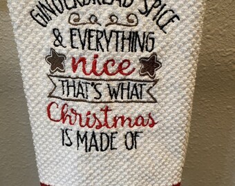 Gingerbread Spice Embroidered Hand Towel-White-Waffle Weave
