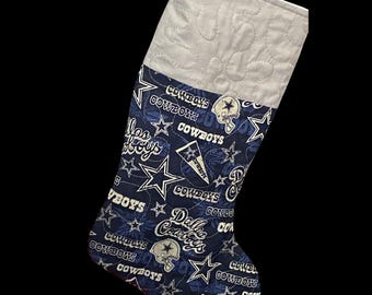 Christmas Stocking-Dallas Cowboys-Navy and Silver-Handmade-Machine Quilted