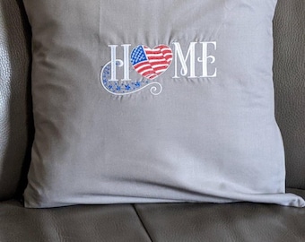 Home -Americana Decorative Pillow Cover-Machine Embroidered