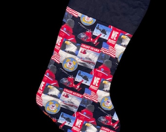 Christmas Stocking-U S Coast Guard Symbols-Black B/G & Cuff and Lining