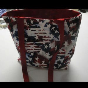 Red, White & Blue Patriotic Flags w/Stars Tote Bag-Machine Quilted-Hand Made