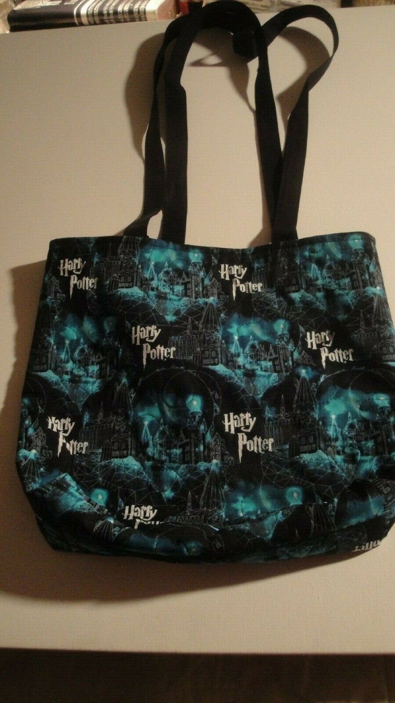 Harry Potter-Black /& Teal Tote Bag-Machine Quilted-Hand Made