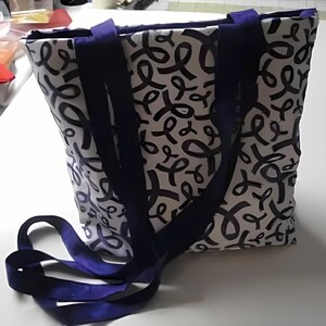 Purple Ribbons on White Background Tote Bag-Machine Quilted-Hand Made