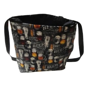 Beer Connoisseur Tote Bag-Black Background-Machine Quilted-Hand Made
