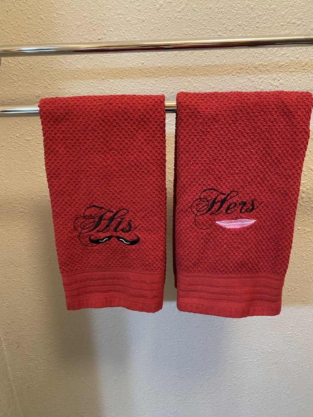 Set of His and Hers Hand Towelsmachine Embroidereddark Red Color Etsy