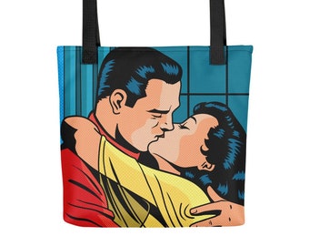 Kiss pop art tote bag. Cloth bag