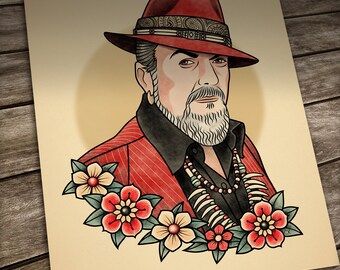 Dr John Tattoo print. Old School Tattoo. Portrait in Traditional Tattoo style. Fan art