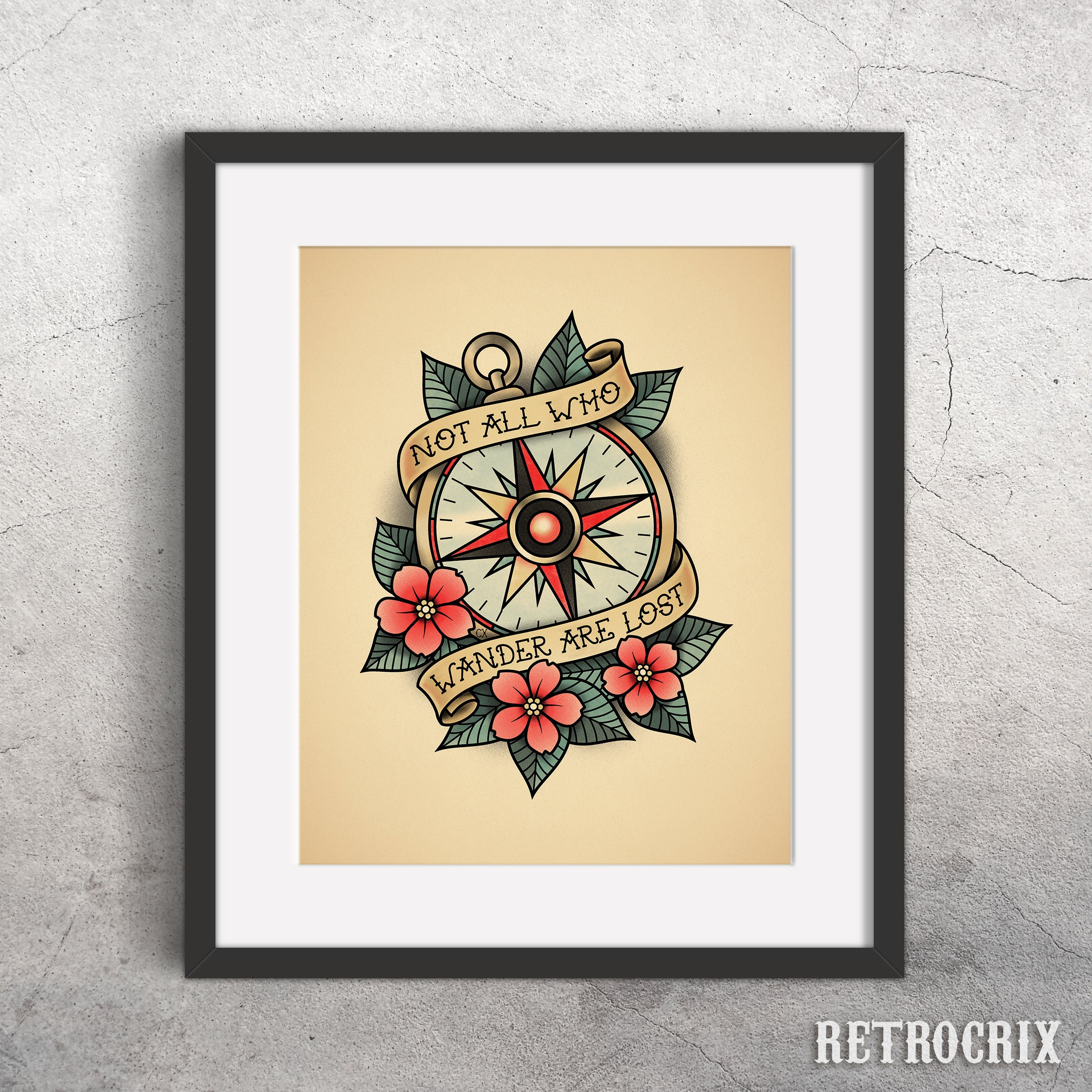 Compass Rose Tattoo Print. Old School Tattoo Print. Nautical - Etsy Denmark
