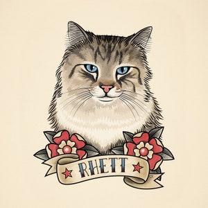 Pet portrait in traditional tattoo style. Pet Illustration. Personalized pet drawing in Old School Tattoo style.