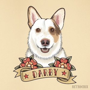 Pet portrait in traditional tattoo style. Pet Illustration. Personalized pet drawing in Old School Tattoo style.