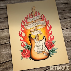 Beroemde Guitar Tattoo print. Oude school Tattoo.