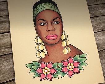 Nina Tattoo print. Old School Tattoo. Portrait in traditional tattoo style. Fan art