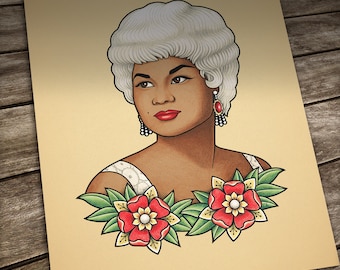 Etta Tattoo print. Old School Tattoo. Portrait in Traditional Tattoo style. Fan art