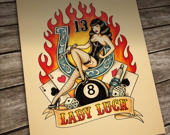 Lady Luck Tattoo print. Old School tattoo.