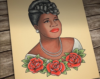 Ella Tattoo print. Old School Tattoo. Portrait in Traditional Tattoo style.