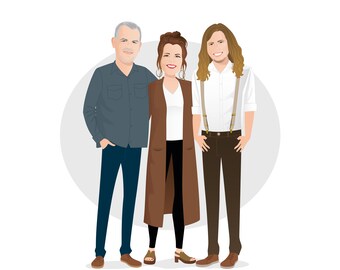 Custom family portrait in cartoon style, family caricature, group illustration in cartoon style, family drawing