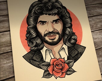 Camarón de la Isla Tattoo print. Old School Tattoo. Portrait in traditional tattoo style. Fan art