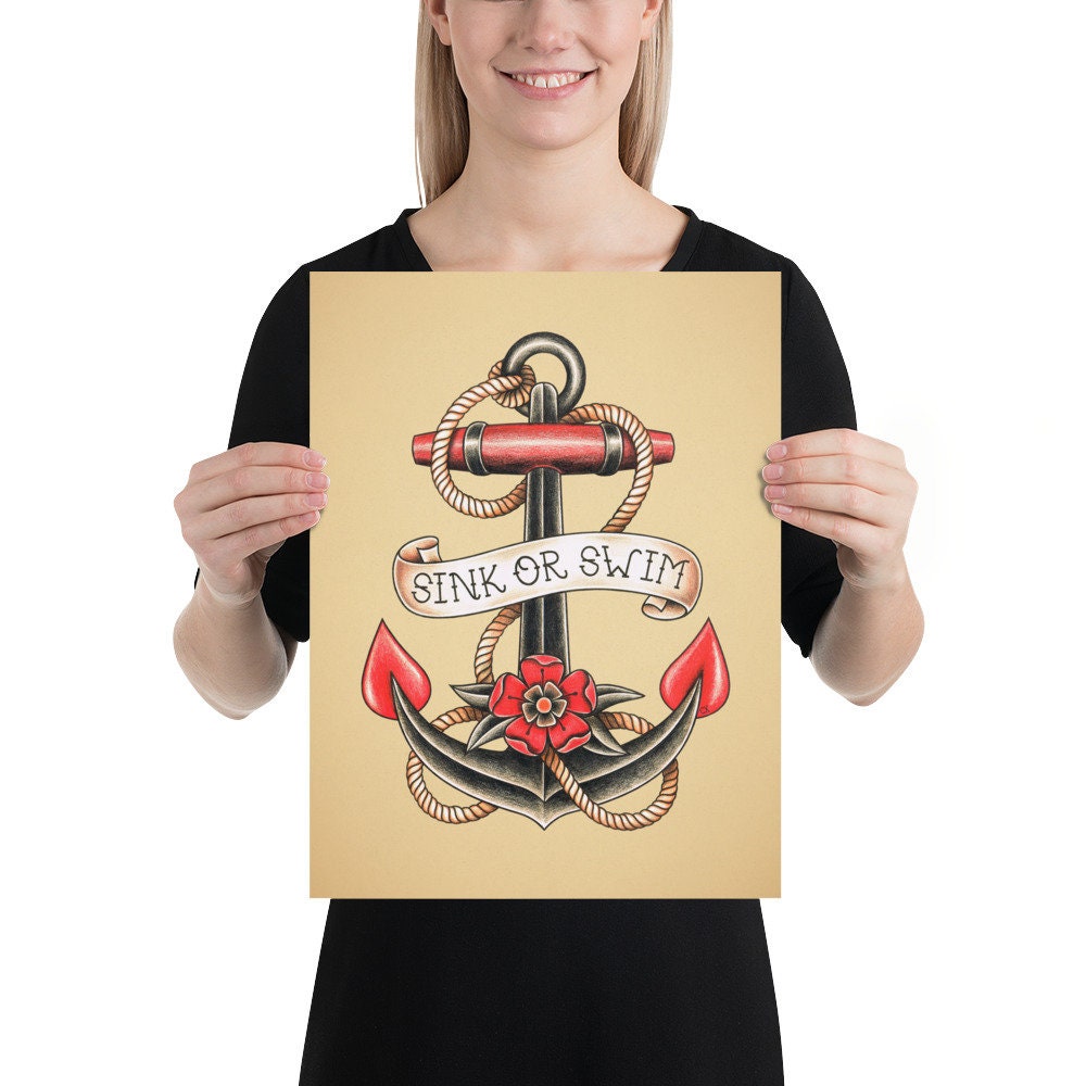 Anker Tattoo Druck. Nautische traditionelle Tattoo. Old School Tattoo -  Etsy Österreich, image size:1000x1000