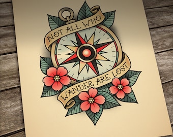 Custom name Tattoo. Compass Rose tattoo. Personalized Old School Tattoo. Digital File for own printing