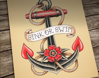 Anchor Tattoo print. Nautical Traditional Tattoo. Old School Tattoo