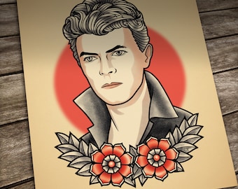 Bowie Tattoo print. Old School Tattoo. Portrait in traditional tattoo style. Fan art