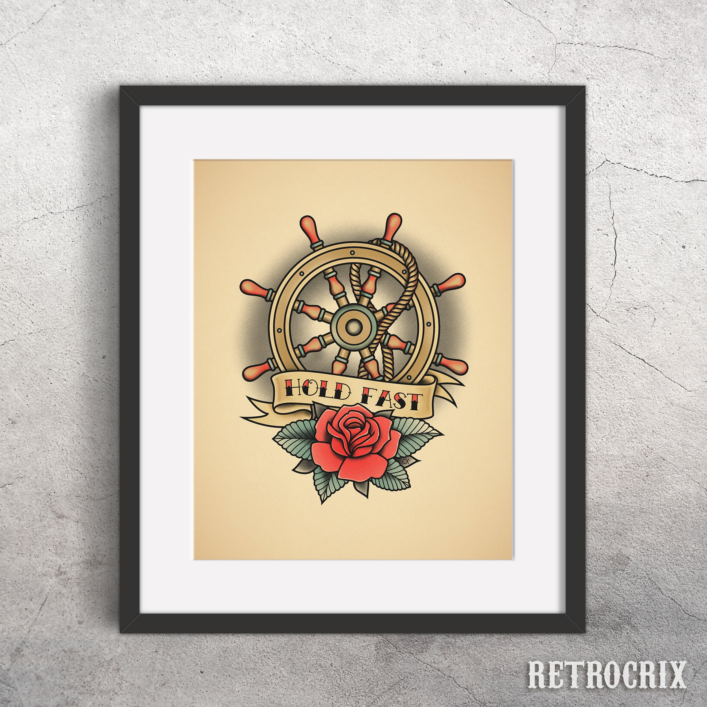 Ship Wheel Tattoo Print. Old School Tattoo. Nautical Tattoo Flash. Hold ...