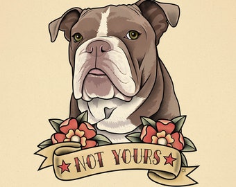 Pet portrait in traditional tattoo style. Pet Illustration. Personalized pet drawing in Old School Tattoo style.